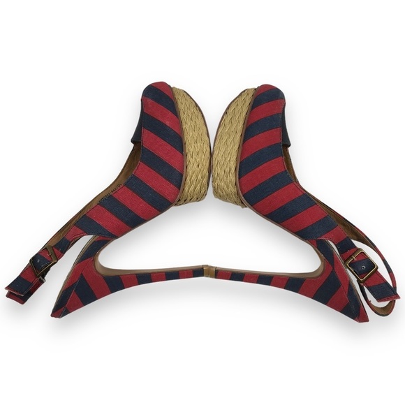 Monkey Overboard Womens Striped Canvas Espadrille Platform Red Blue Sz 7 - Picture 4 of 16